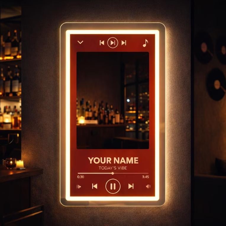 Individuelles Spiegel-Neonschild im Musik-Player-Stil, Musik-Display mit Spiegel-LED-Licht, moderne ästhetische Schlafzimmer-Wanddekoration, Einweihungsgeschenk - meinemondlampe