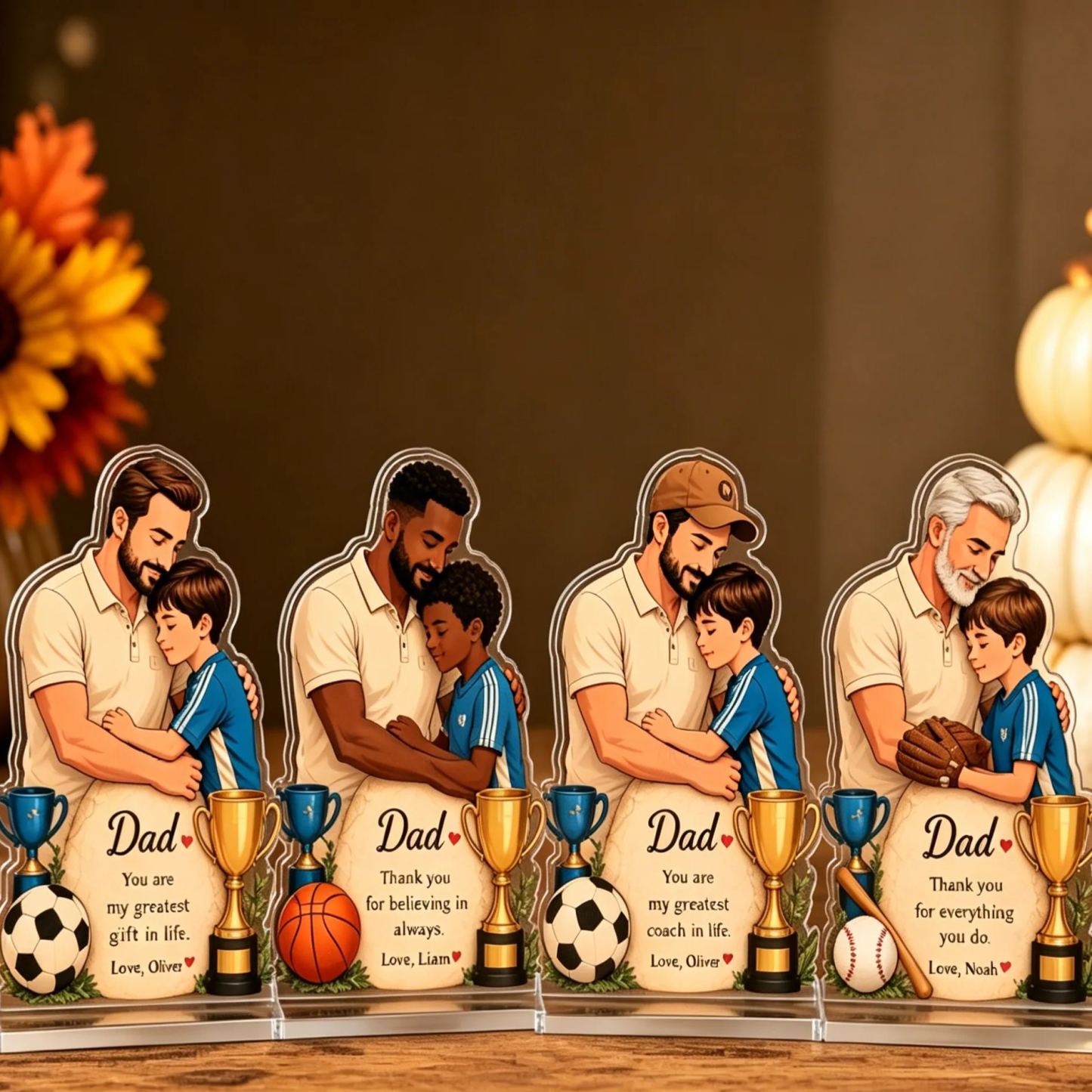 Personalisierte Fußball-Vater-Acryltafel – individueller Name und Zitat, „Mein größter Trainer"-Vater-Sohn-Andenken, Sport-Vater-Geschenk zum Vatertag, 2D-Schreibtischdekoration aus klarem Acryl - meinemondlampe