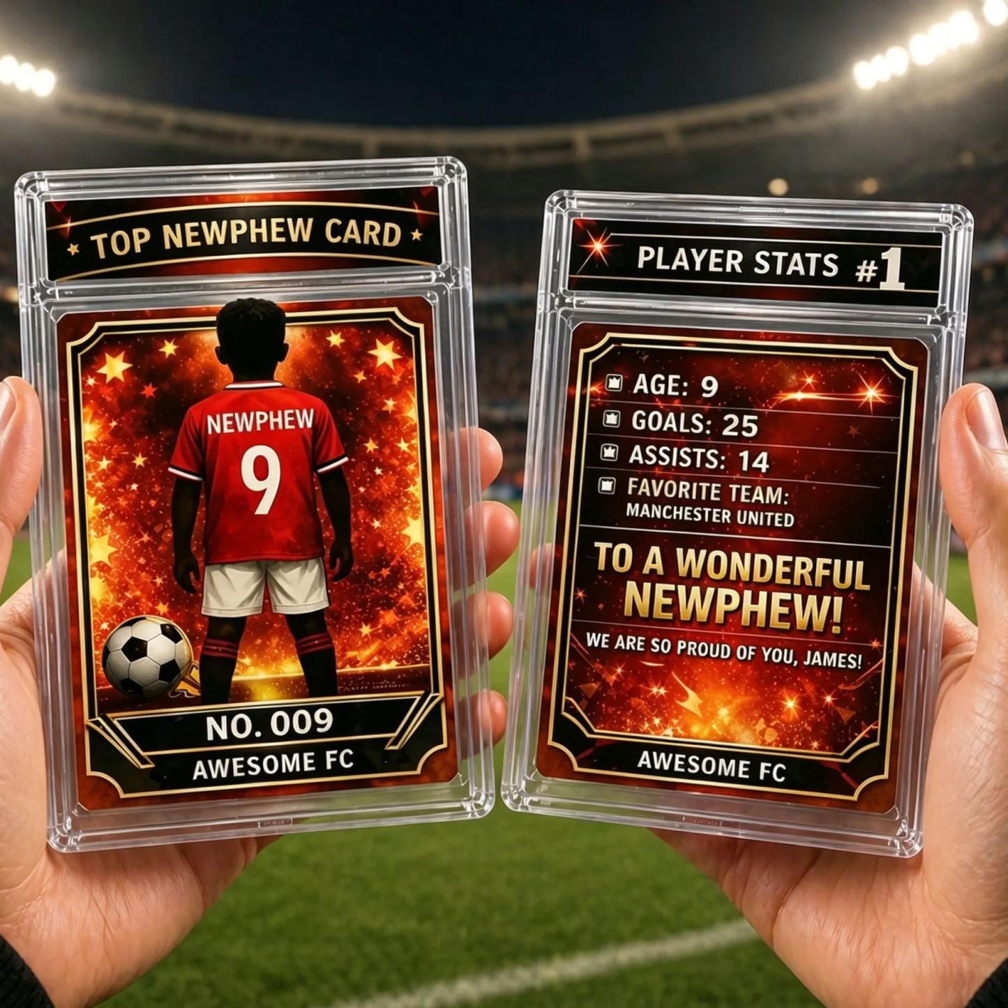 Personalisierte Fußball-Geburtstagskarte, individuelle Fußballspieler-Sammelkarte, Geschenk für Jungen - meinemondlampe
