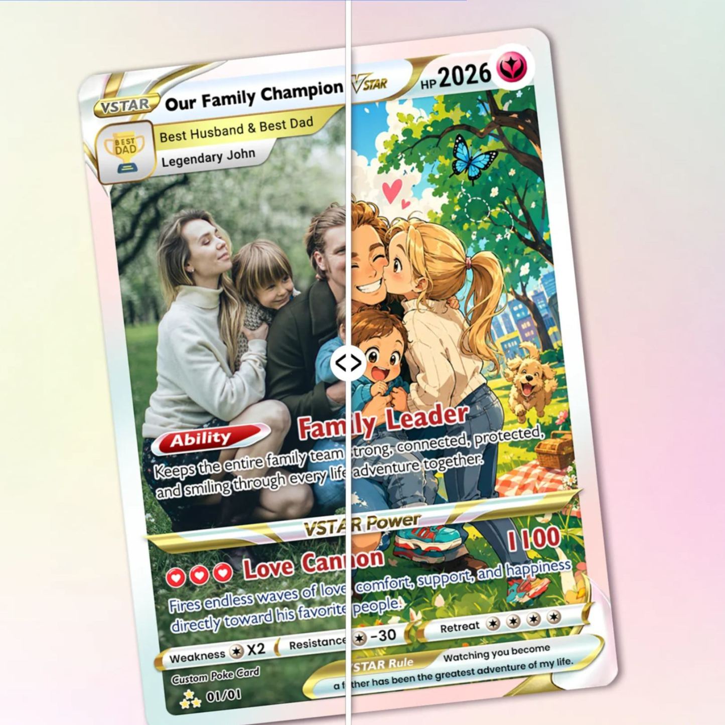 Personalisierte Trainer-Karte – trendiger Comic-Anime-Stil, personalisierte Karte für Papa – perfektes Geschenk von Frau und Kindern zum Vatertag - meinemondlampe