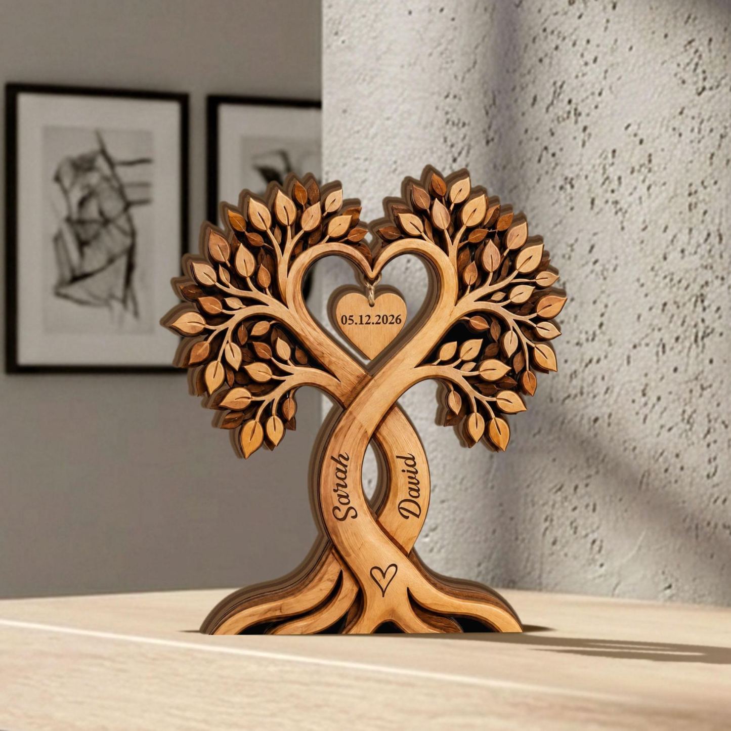 Personalisierter Herzbaum-Holzblock Für Paare, Personalisiertes Schild Mit Den Namen Des Paares, Valentinstagsgeschenk - meinemondlampe