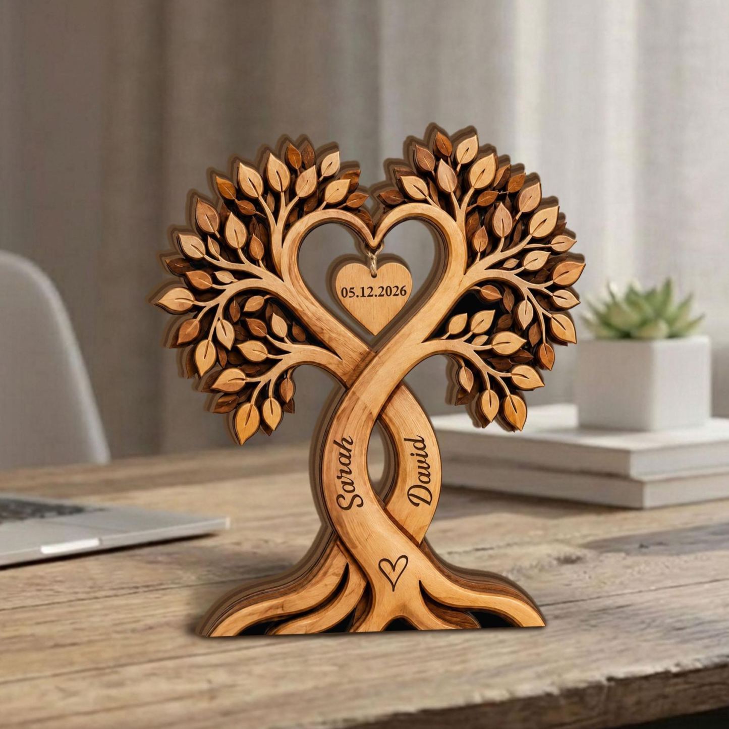 Personalisierter Herzbaum-Holzblock Für Paare, Personalisiertes Schild Mit Den Namen Des Paares, Valentinstagsgeschenk - meinemondlampe