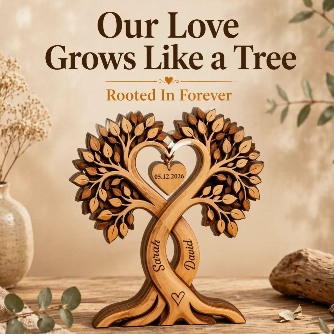 Personalisierter Herzbaum-Holzblock Für Paare, Personalisiertes Schild Mit Den Namen Des Paares, Valentinstagsgeschenk - meinemondlampe