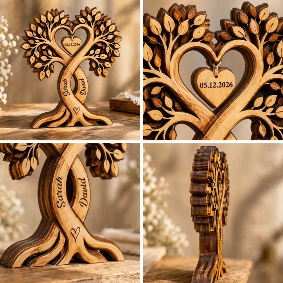 Personalisierter Herzbaum-Holzblock Für Paare, Personalisiertes Schild Mit Den Namen Des Paares, Valentinstagsgeschenk - meinemondlampe