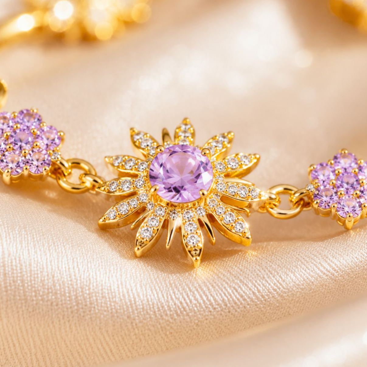 Niedliches Lila Sonnenblumen-Charm-Armband Für Frauen – Elegantes Vergoldetes Blumenarmband, Verstellbares Schmuckgeschenk Im Prinzessinnen-Stil - meinemondlampe