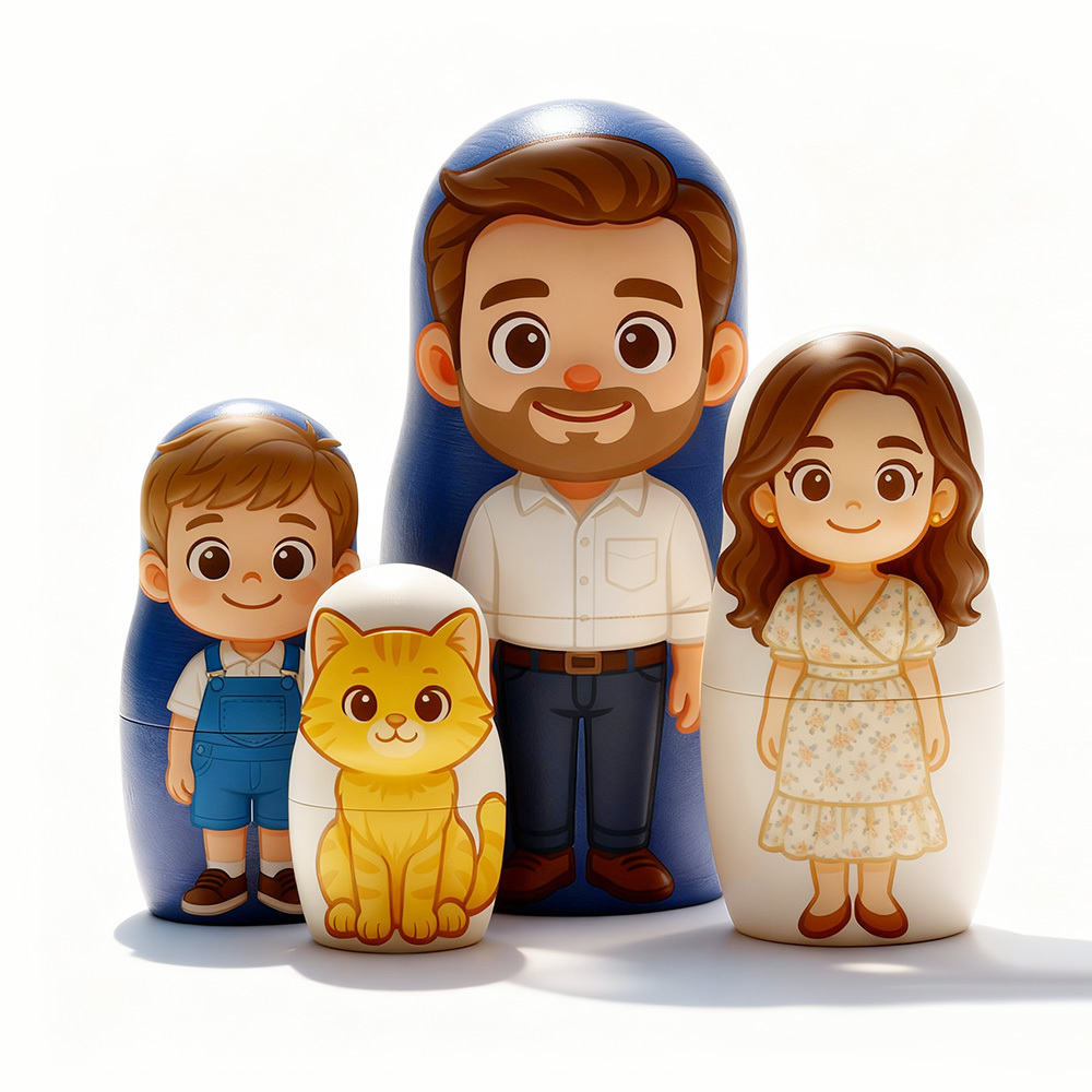 Personalisiertes Porträt Im Stil Einer Matrjoschka, Individuelles Familienporträt Im Cartoon-stil, Geschenkidee, Weihnachtsgeschenk