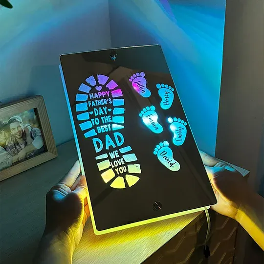 Vatertagsgeschenk - Personalisiertes Namen-fußabdruck-spiegellicht - meinemondlampe