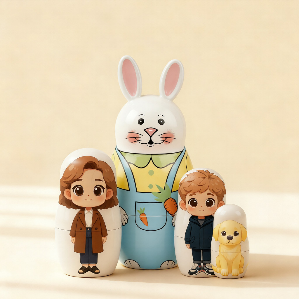 Muñeca Rusa Con Retrato Personalizado, Foto Personalizada, Retrato Familiar, Estilo Caricatura, Regalo De Pascua - santacalcetines