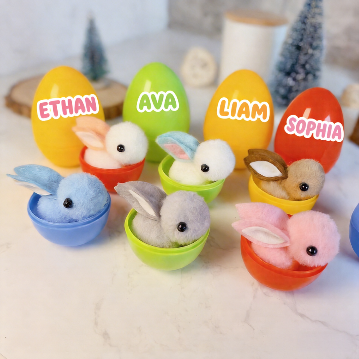 Huevos De Pascua Con Nombre Personalizado, Cestas De Pascua Rellenas Con Conejitos De Pascua. - santacalcetines