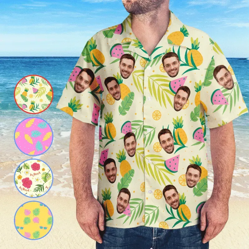 Camisa Hawaiana Personalizada Con Cara Camisa Aloha De Flamenco Tropical De Verano Personalizada Con Regalo De Bolsillo Para Los Amantes - santacalcetines