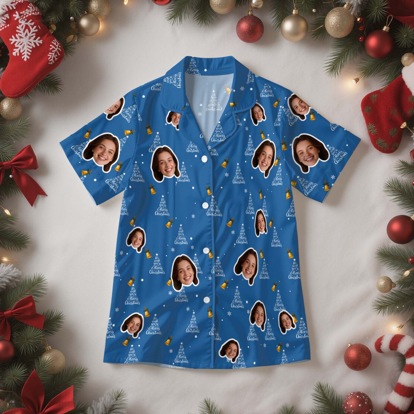 Regalos De Navidad, Pijamas De Manga Corta Con Cara Personalizada, Luces Navideñas, Ropa De Dormir Personalizada, Regalos De Amor Para Ella - santacalcetines