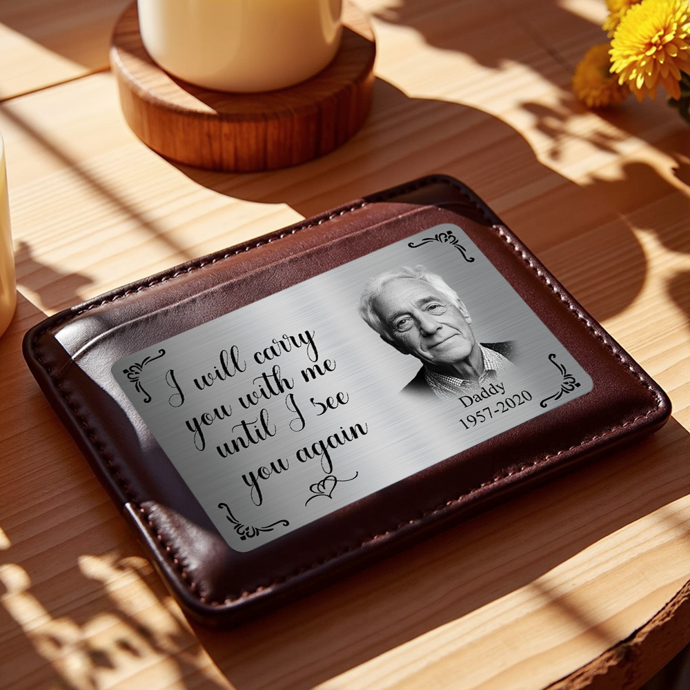 Tarjeta De Billetera Conmemorativa Con Foto Personalizada. Tarjeta De Billetera De Metal Personalizada: 'te Llevaré Conmigo' Regalos Para El Día Del Padre - santacalcetines