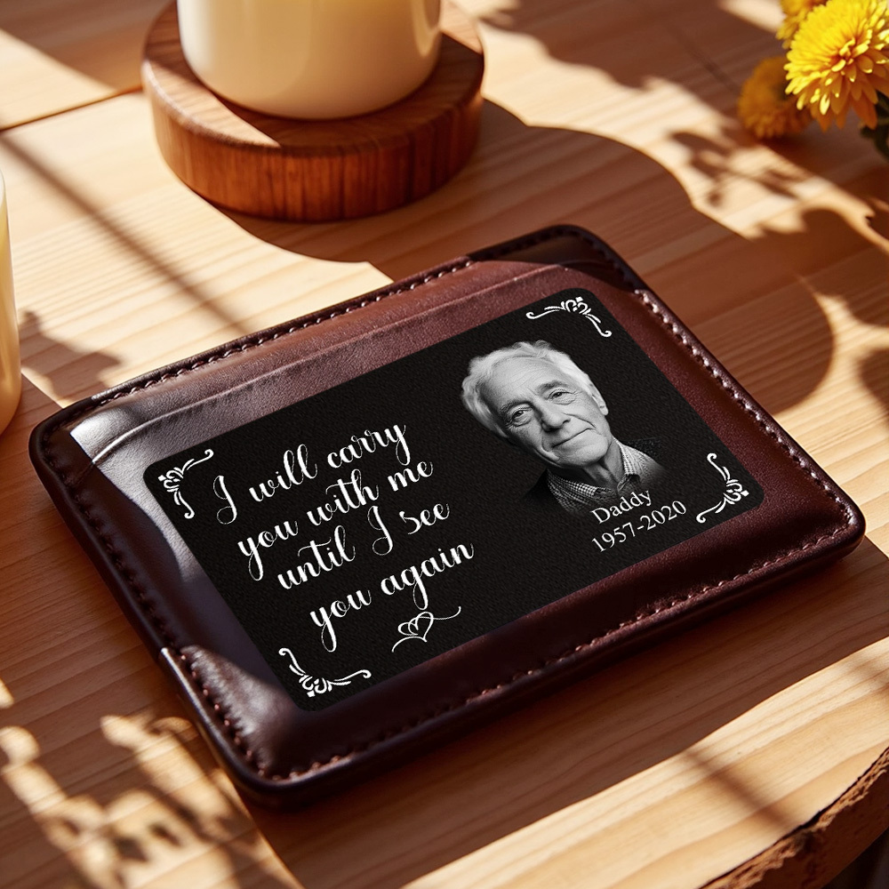 Tarjeta De Billetera Conmemorativa Con Foto Personalizada. Tarjeta De Billetera De Metal Personalizada: 'te Llevaré Conmigo' Regalos Para El Día Del Padre - santacalcetines