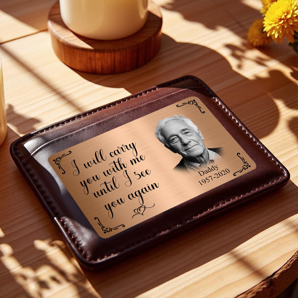 Tarjeta De Billetera Conmemorativa Con Foto Personalizada. Tarjeta De Billetera De Metal Personalizada: 'te Llevaré Conmigo' Regalos Para El Día Del Padre - santacalcetines