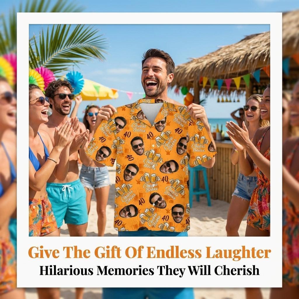 Camisa Hawaiana De Cumpleaños De Cara Personalizada, Camisa Personalizada De Aplausos Y Cervezas Para Hombres, Camisa De Fiesta De Cumpleaños Número 40 Con Foto, Regalos Para Papá - santacalcetines