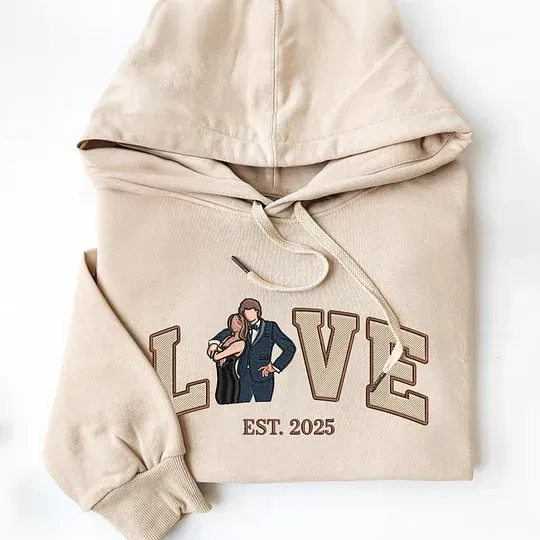 Sudadera Con Capucha Personalizada Con Foto Bordada De Pareja Love Est Year - santacalcetines