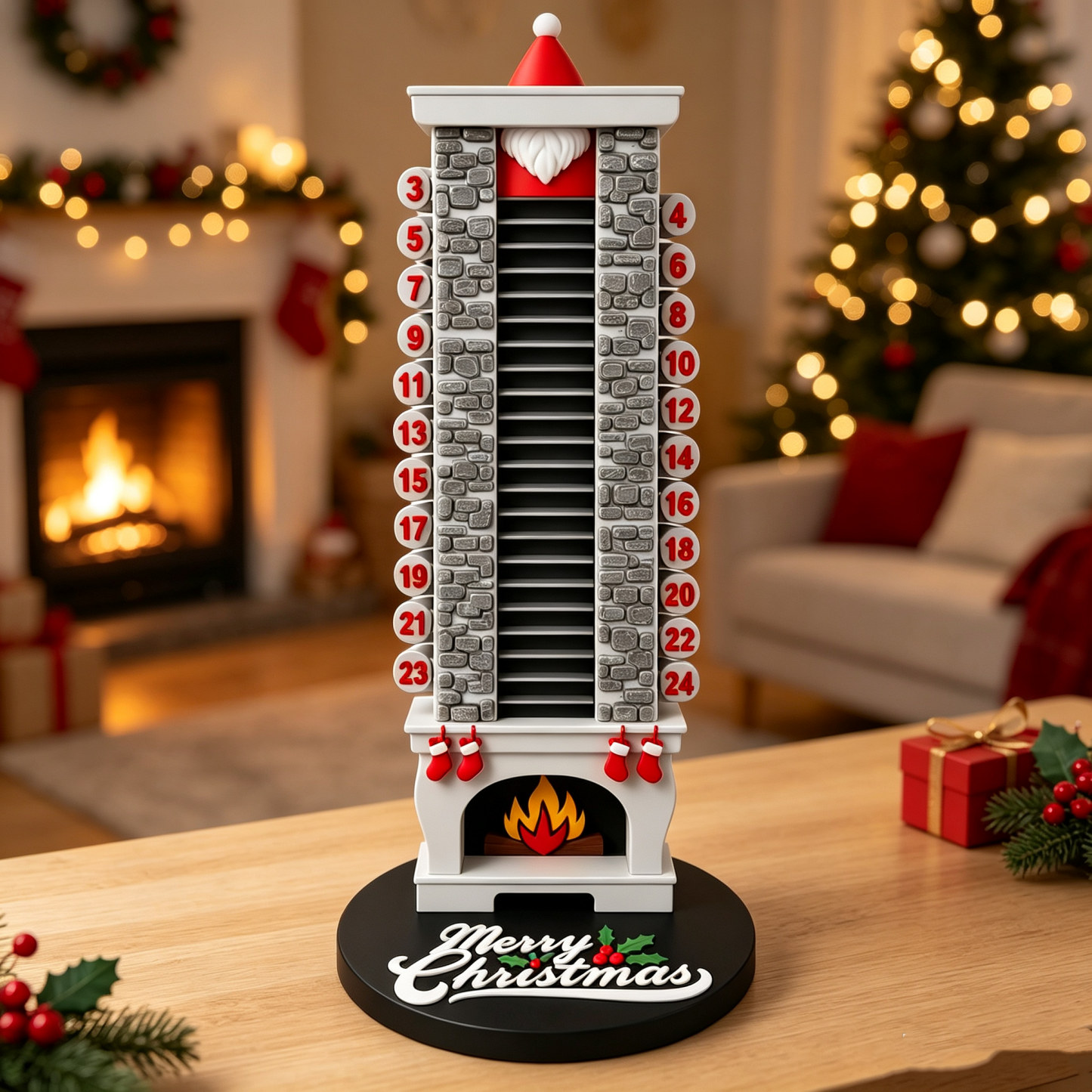 Calendario Mecánico De Cuenta Regresiva Navideña Con Chimenea De Papá Noel - Regalo De Decoración Navideña - santacalcetines