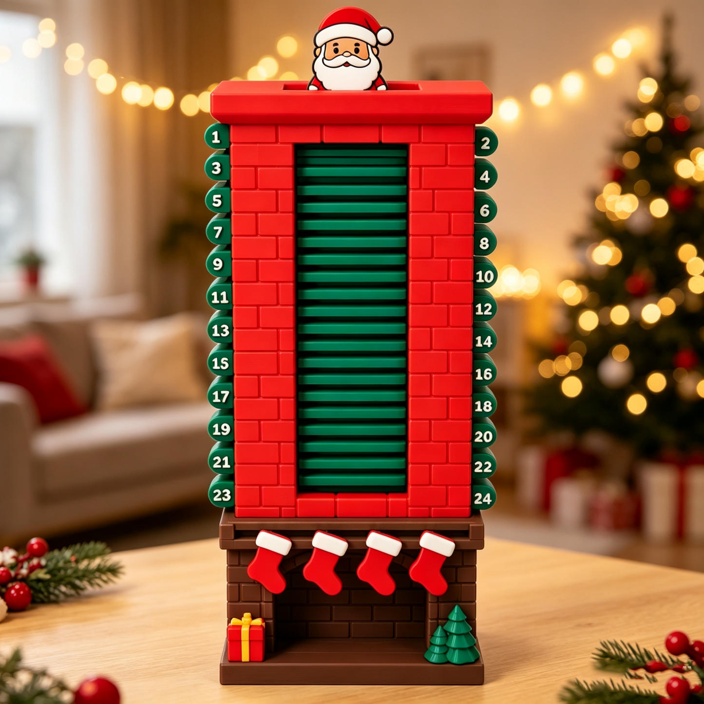 Calendario Mecánico De Cuenta Regresiva Navideña Con Chimenea De Papá Noel - Regalo De Decoración Navideña - santacalcetines