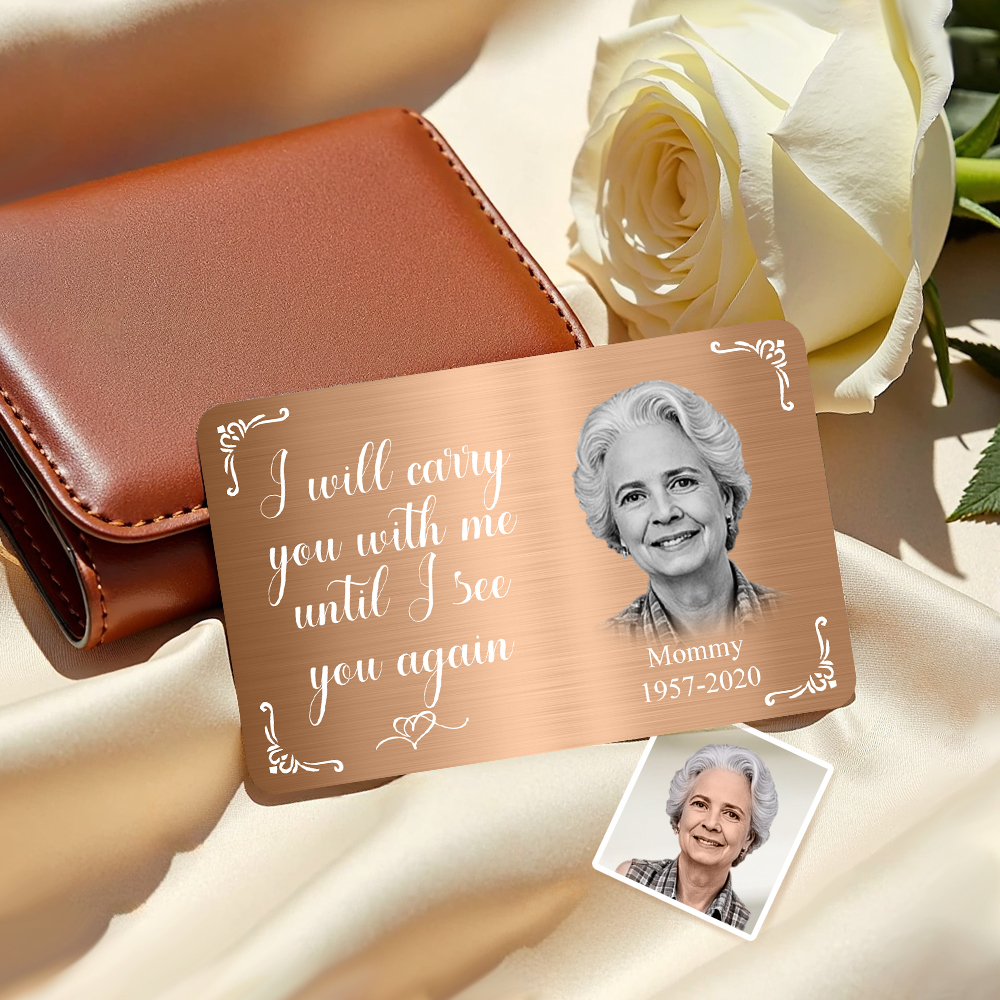 Tarjeta De Billetera Conmemorativa Con Foto Personalizada. Tarjeta De Billetera De Metal Personalizada: 'te Llevaré Conmigo' Regalos Para El Día De La Madre - santacalcetines
