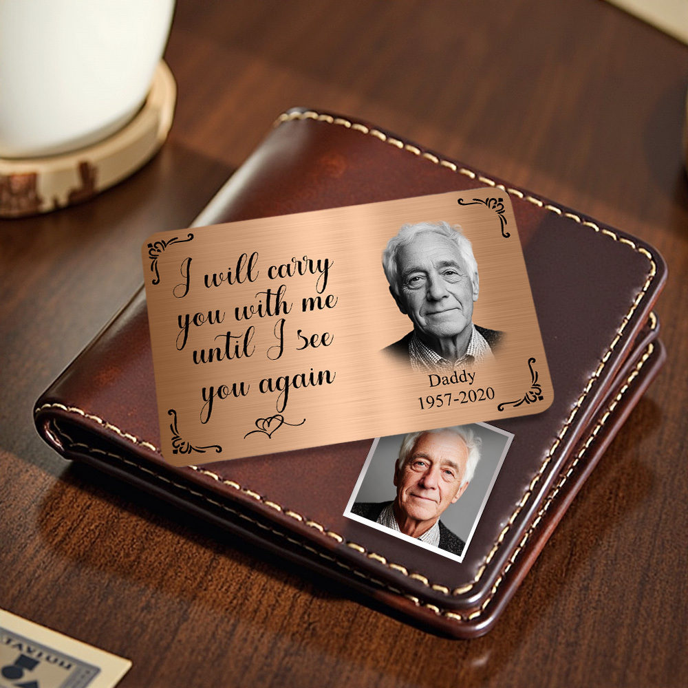 Tarjeta De Billetera Conmemorativa Con Foto Personalizada. Tarjeta De Billetera De Metal Personalizada: 'te Llevaré Conmigo' Regalos Para El Día Del Padre - santacalcetines