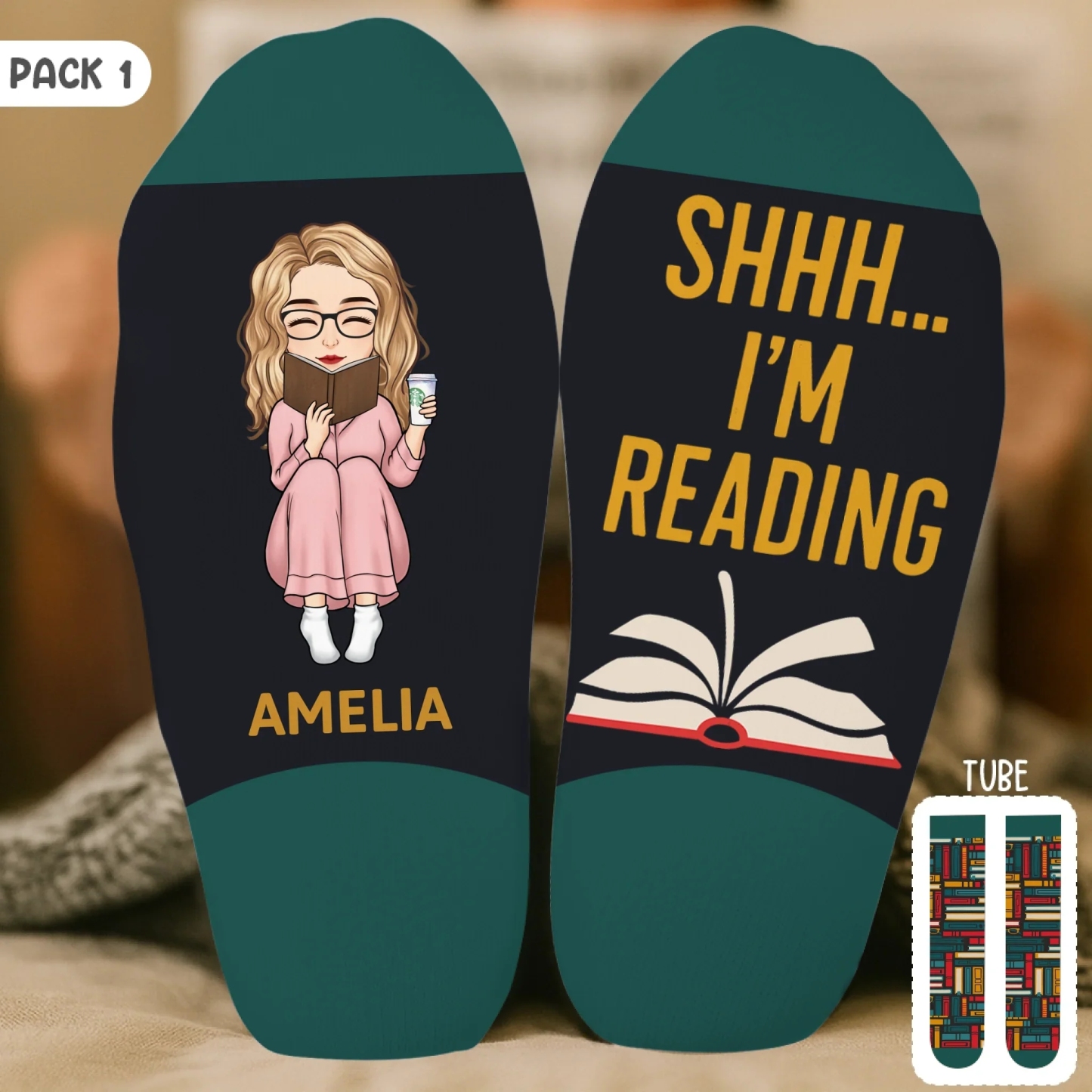 Calcetines Personalizados - Regalos Literarios Personalizados Para Amantes De Los Libros, Ratones De Biblioteca Y Lectores - Esta Es Mi Zona De Lectura - santacalcetines