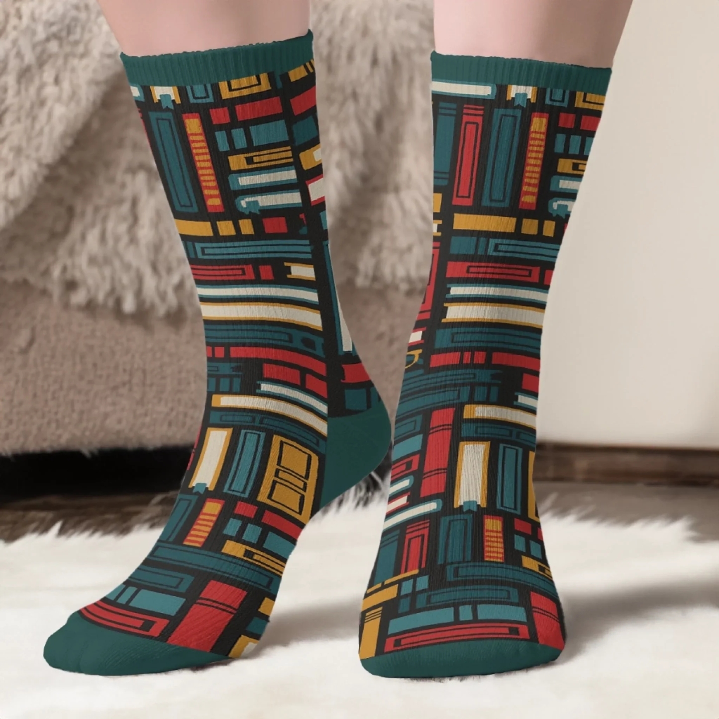 Calcetines Personalizados - Regalos Literarios Personalizados Para Amantes De Los Libros, Ratones De Biblioteca Y Lectores - Esta Es Mi Zona De Lectura - santacalcetines