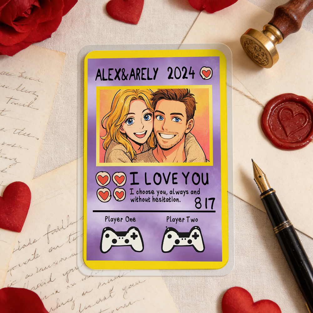 Tarjeta De Pareja Poderosa De San Valentín Personalizada, Tarjeta De Aniversario Personalizada Con Foto De Pareja Estilo Anime, El Mejor Regalo De San Valentín Para Tu Pareja. - santacalcetines