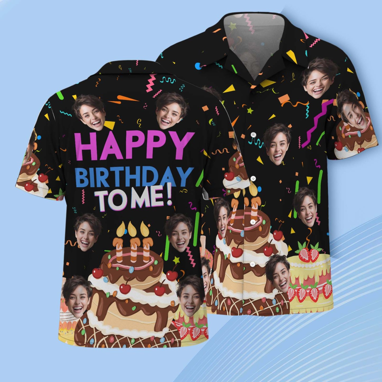 Camisa Hawaiana De Cara Personalizada, Nombre De Pastel De Cumpleaños Personalizado Y Cara De Edad, Camisa Hawaiana Negra Para Mujer, Regalo De Fiesta De Cumpleaños - santacalcetines