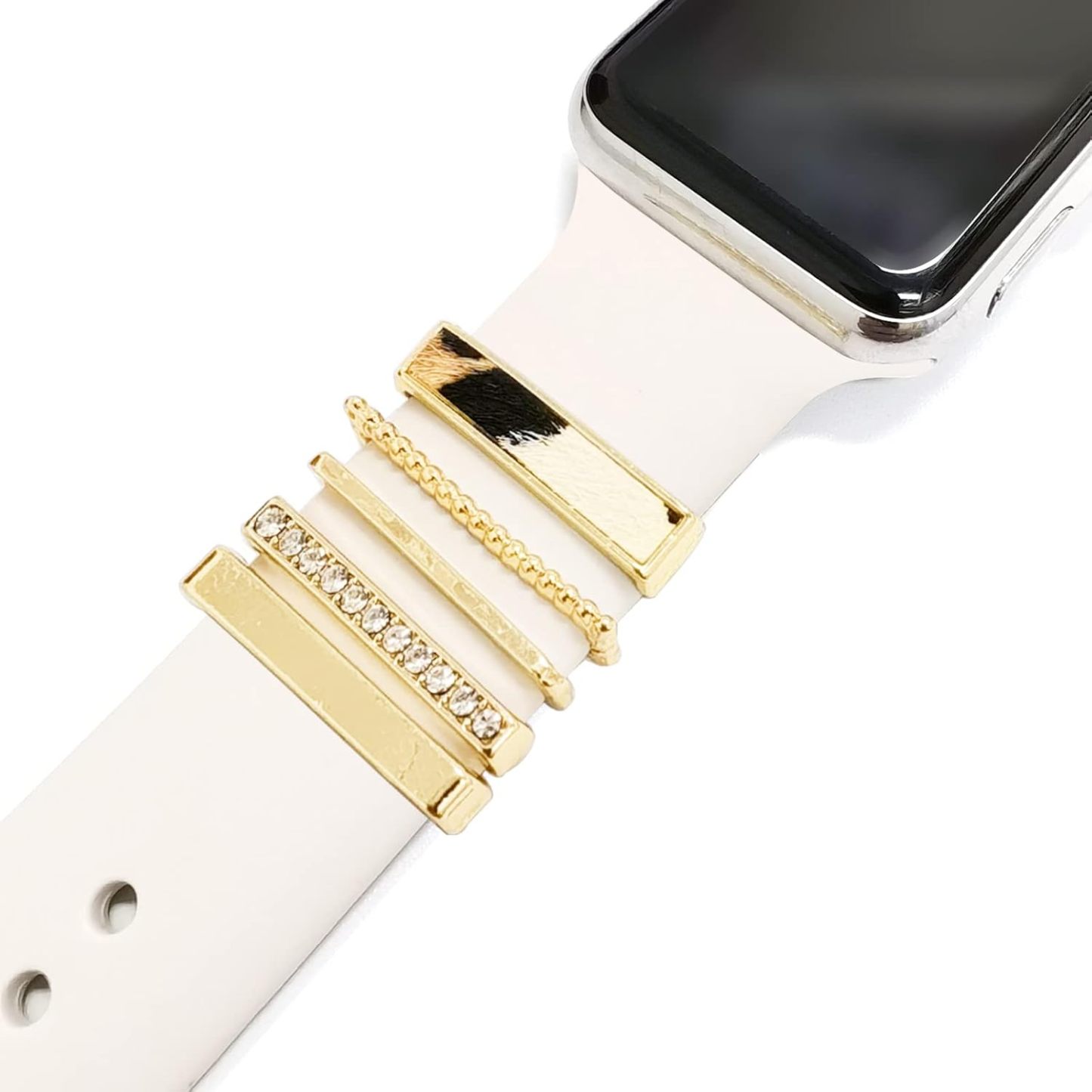 5 Piezas De Abalorios Para Correa De Apple Watch, Diamantes Y Joyas De Metal, Anillo Decorativo, Correa De Silicona, Accesorios - santacalcetines
