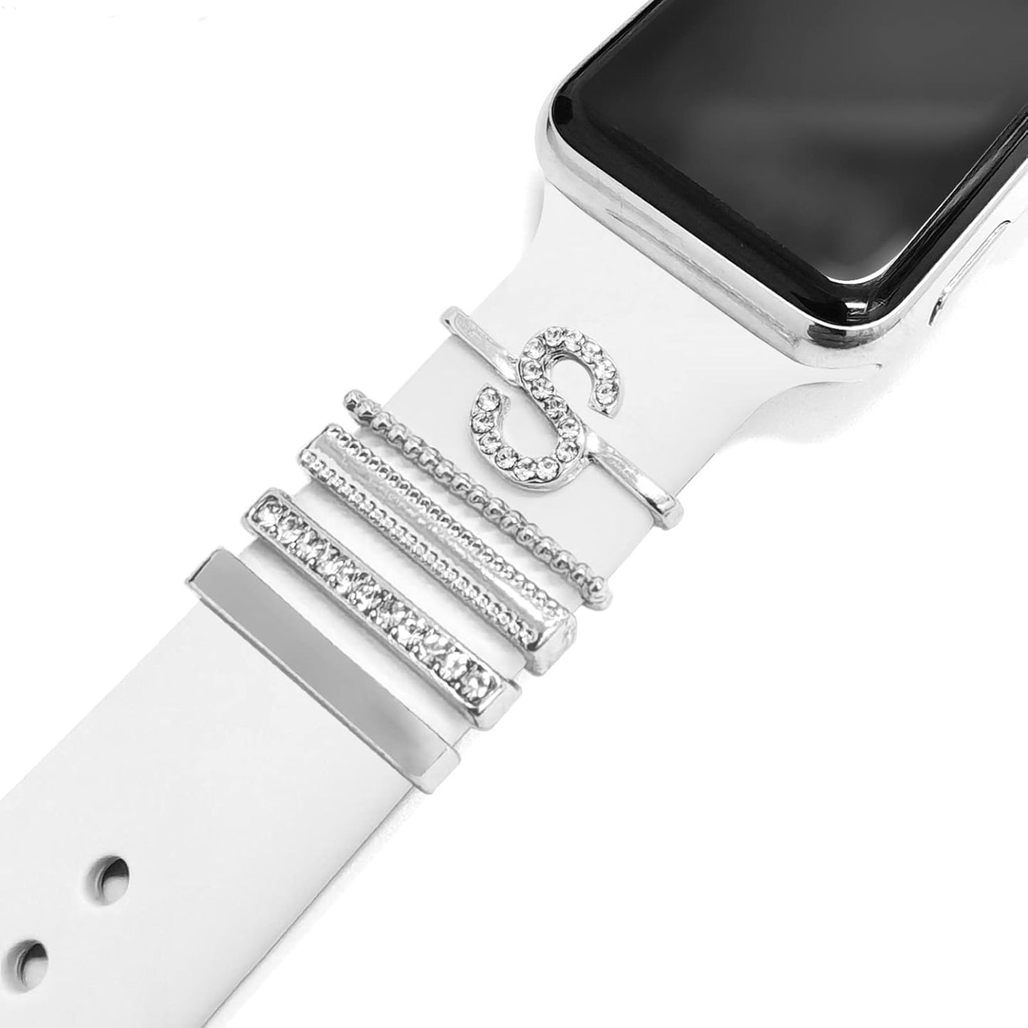 5 Piezas De Abalorios Para Correa De Apple Watch, Diamantes Y Joyas De Metal, Anillo Decorativo, Correa De Silicona, Accesorios - santacalcetines