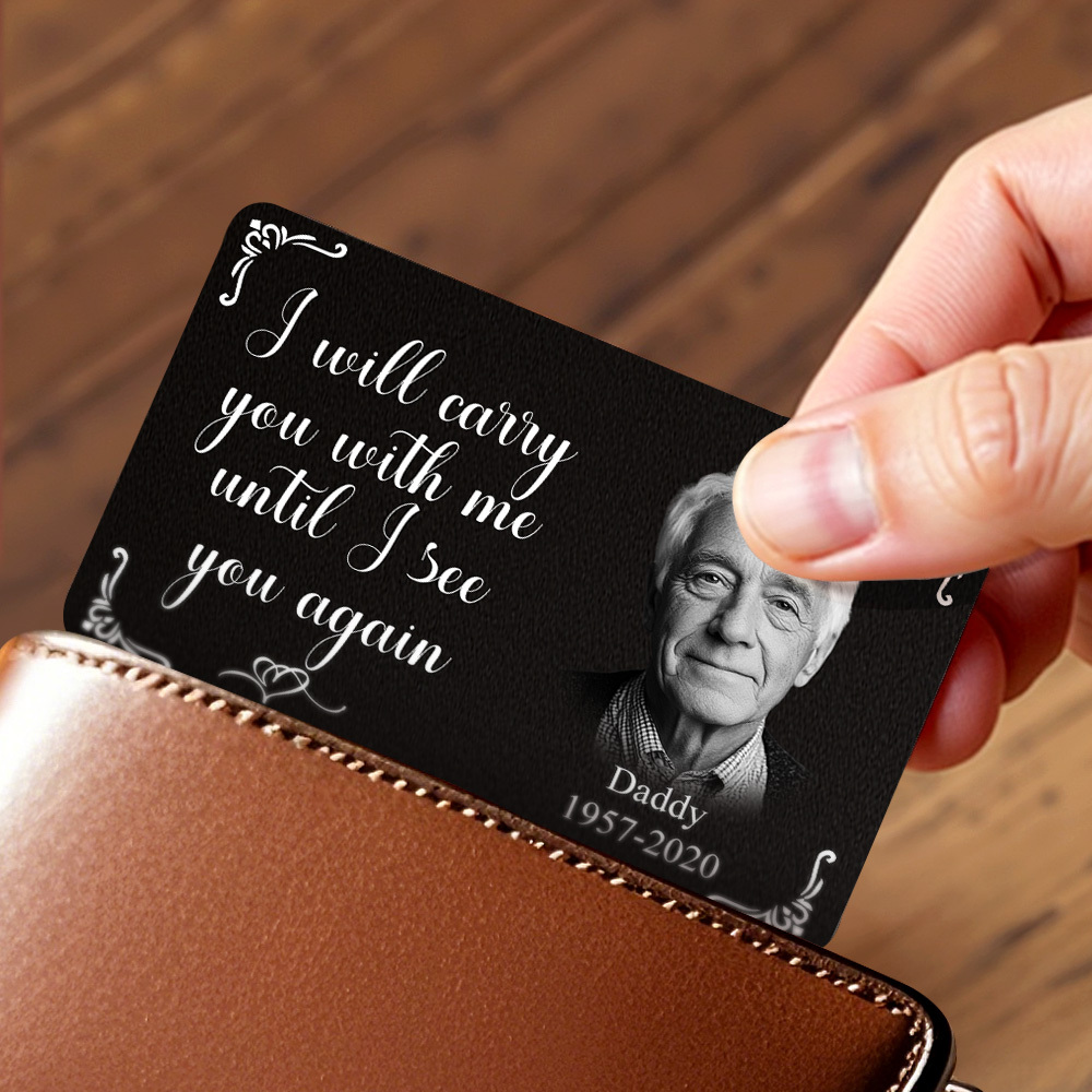 Tarjeta De Billetera Conmemorativa Con Foto Personalizada. Tarjeta De Billetera De Metal Personalizada: 'te Llevaré Conmigo' Regalos Para El Día Del Padre - santacalcetines