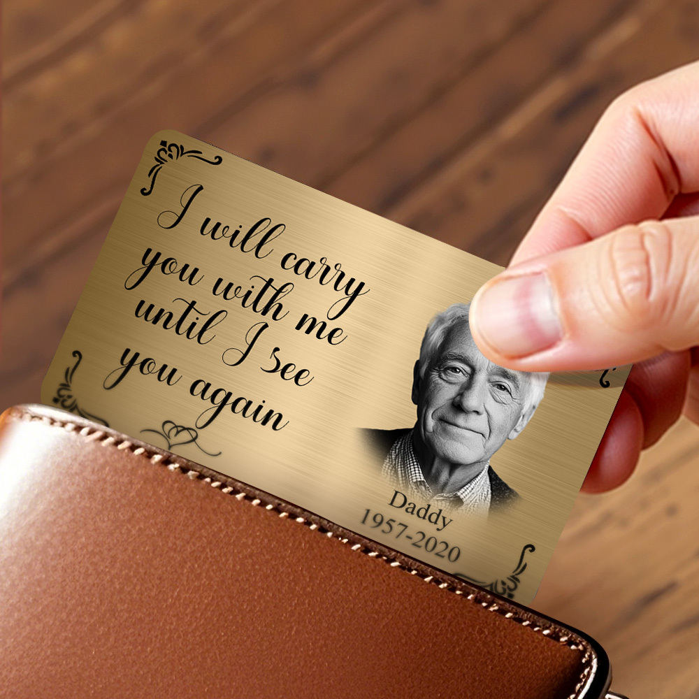 Tarjeta De Billetera Conmemorativa Con Foto Personalizada. Tarjeta De Billetera De Metal Personalizada: 'te Llevaré Conmigo' Regalos Para El Día Del Padre - santacalcetines