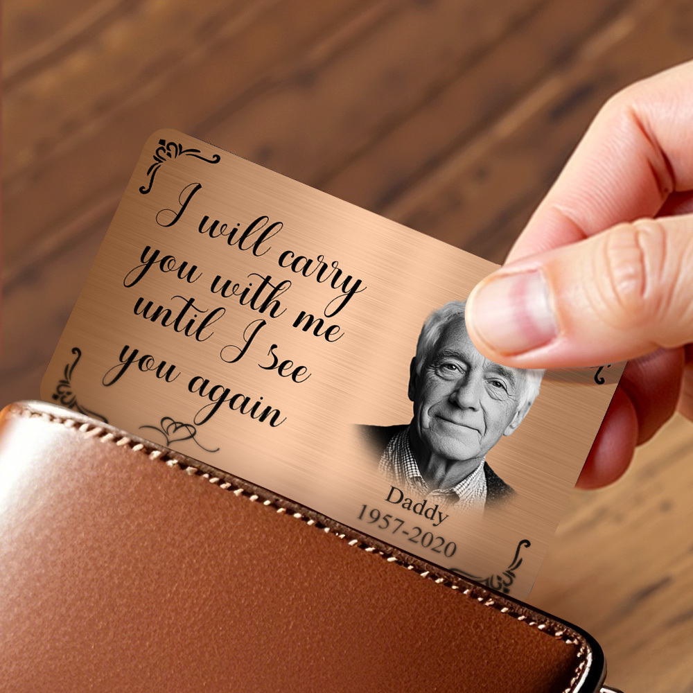 Tarjeta De Billetera Conmemorativa Con Foto Personalizada. Tarjeta De Billetera De Metal Personalizada: 'te Llevaré Conmigo' Regalos Para El Día Del Padre - santacalcetines
