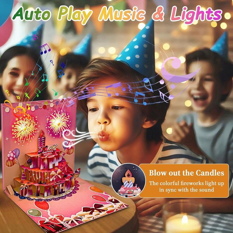 Velas Led Con Fuegos Artificiales Para Pastel, Tarjeta De Cumpleaños 3d Con Música Y Luces De Colores, Tarjeta De Cumpleaños Musical Emergente, Tarjeta De Regalo De Cumpleaños Musical Para Niños, Esposa, Esposo, Abuelo, Abuela, Hija, Hijo. - santacalcetines