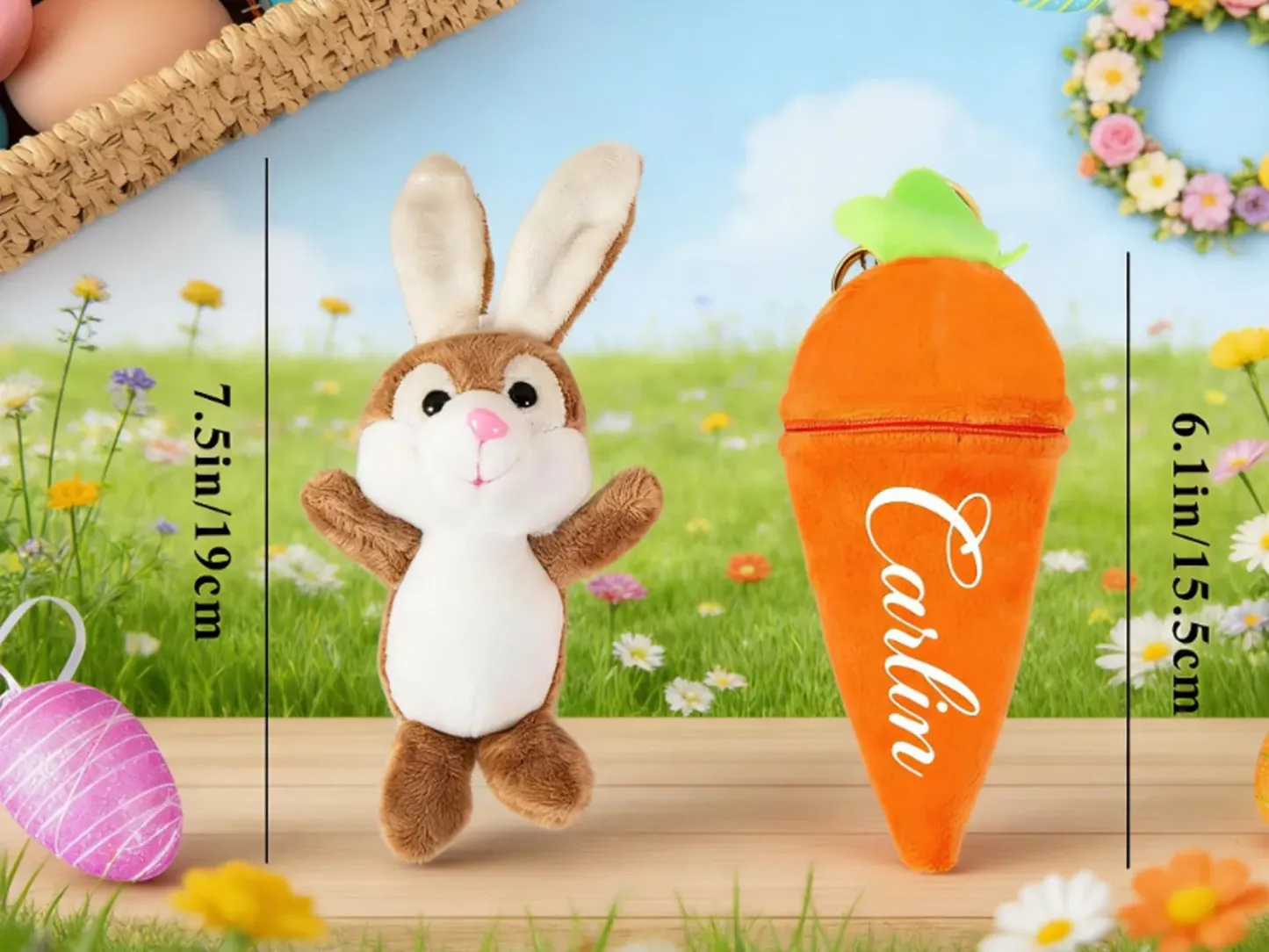 Peluche De Zanahoria Reversible Personalizado, Llavero De Conejo De Peluche Personalizado, Llavero De Conejito De Pascua Personalizado, Regalo De Pascua Con Nombre - santacalcetines