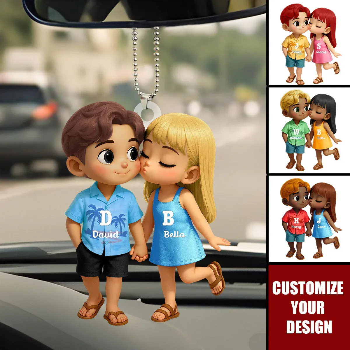 Percha De Acrílico Personalizada Para Coche: Un Beso De Pareja. Regalo Con Nombre Personalizado Para Novio Y Novia. - santacalcetines