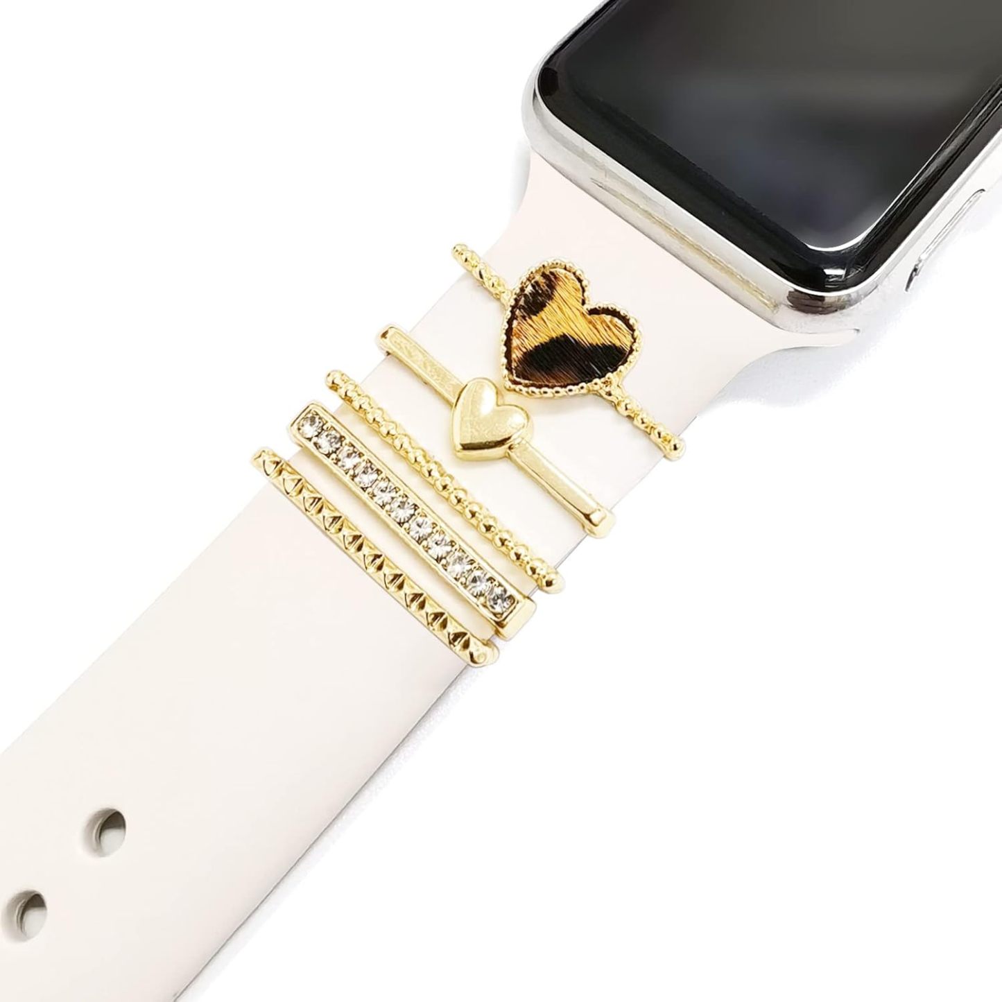 5 Piezas De Abalorios Para Correa De Apple Watch, Diamantes Y Joyas De Metal, Anillo Decorativo, Correa De Silicona, Accesorios - santacalcetines