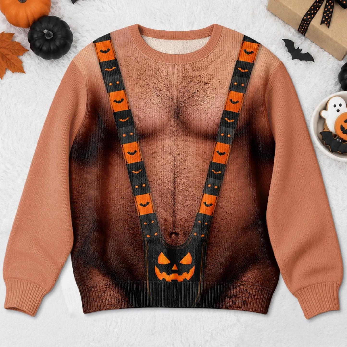 Sudadera Fea Y Divertida Personalizada - Regalos De Cumpleaños De Halloween Personalizados Para Esposo, Hijo, Nieto, Hermano, Abuelo, Papá, Usted Mismo - Mankini Espeluznante En Pantalla Completa - santacalcetines