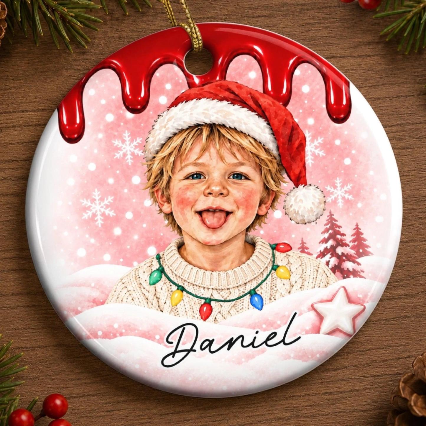 Adorno De Cerámica Foto Personalizada Regalos De Navidad Para Niños - Personalizado - santacalcetines