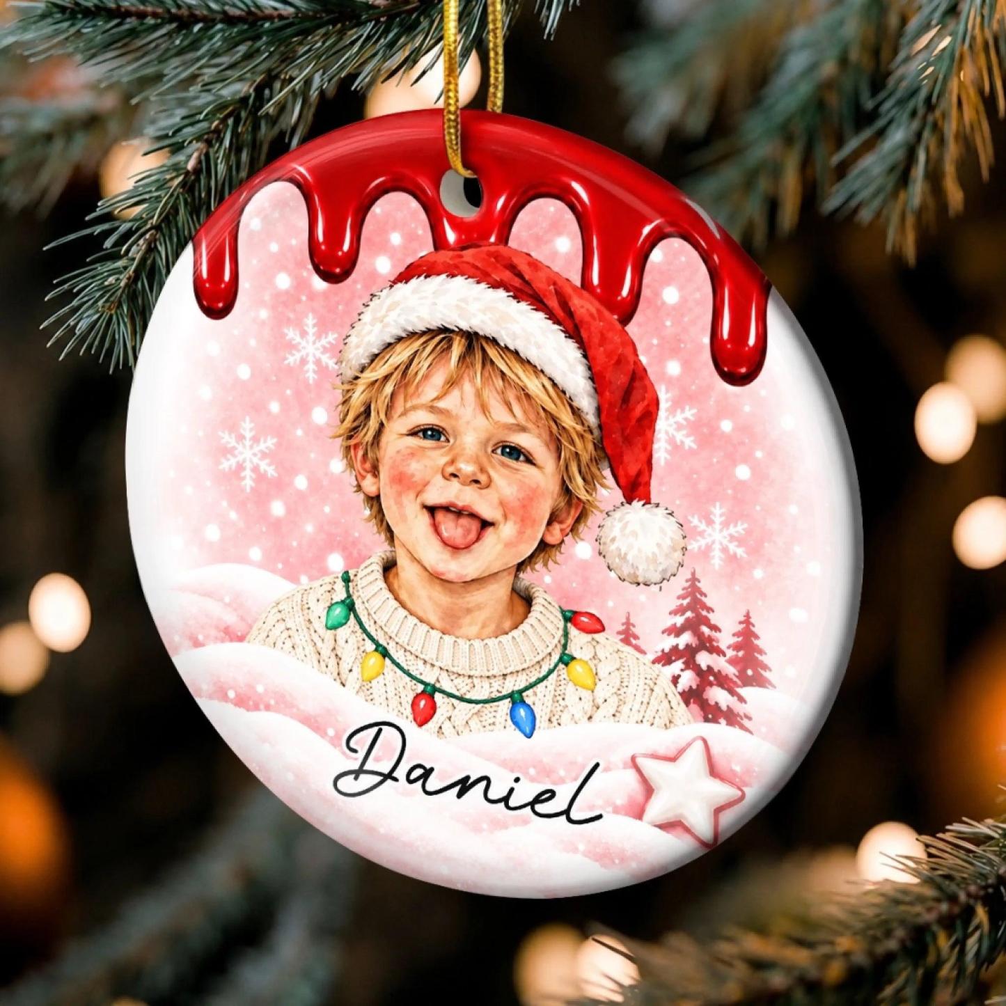 Adorno De Cerámica Foto Personalizada Regalos De Navidad Para Niños - Personalizado - santacalcetines