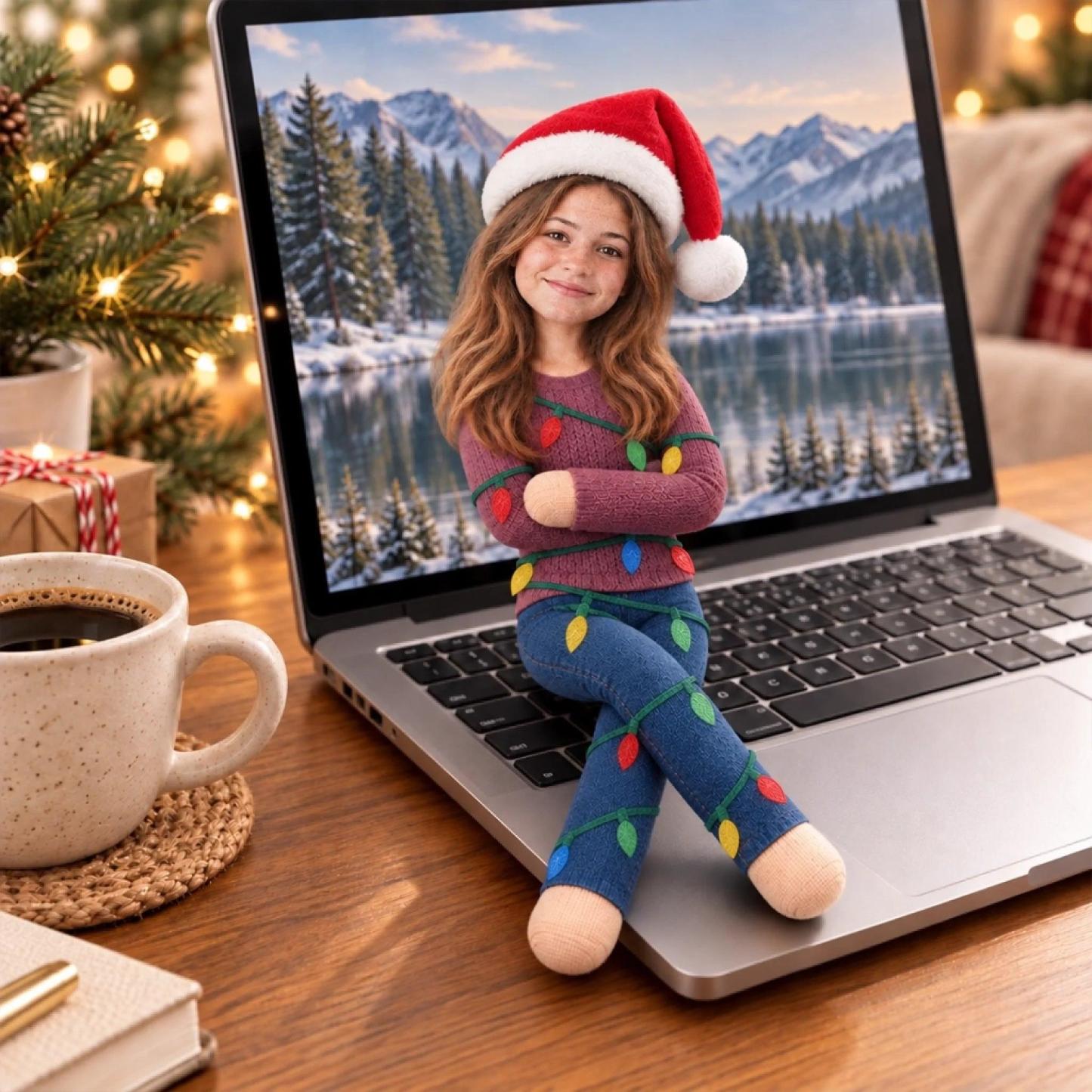 Foto Personalizada Luz De Navidad Muñeca Poseable Regalos Navideños Para Hermanas, Compañeros De Trabajo Y Familiares - Muñeca De Felpa Poseable Personalizada - santacalcetines