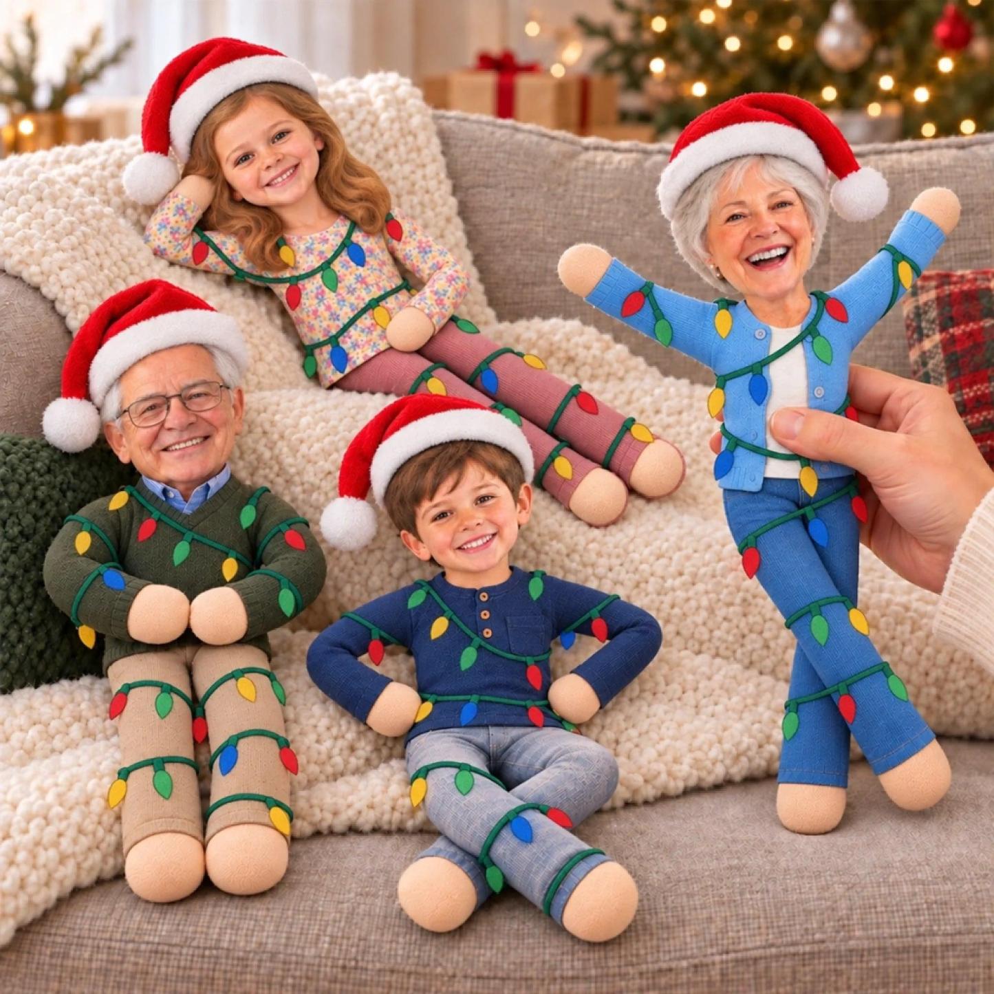 Foto Personalizada Luz De Navidad Muñeca Poseable Regalos Navideños Para Hermanas, Compañeros De Trabajo Y Familiares - Muñeca De Felpa Poseable Personalizada - santacalcetines