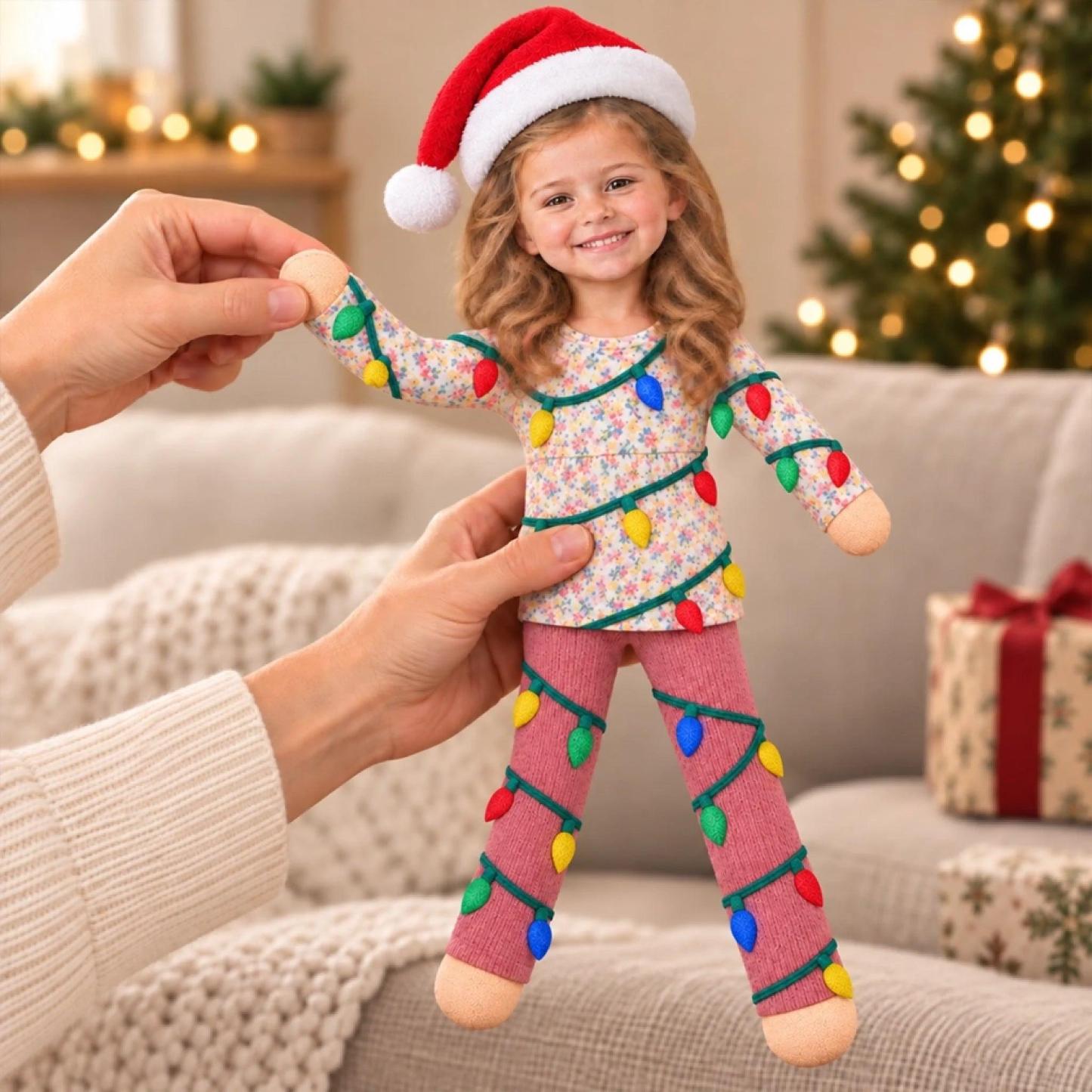 Foto Personalizada Luz De Navidad Muñeca Poseable Regalos Navideños Para Hermanas, Compañeros De Trabajo Y Familiares - Muñeca De Felpa Poseable Personalizada - santacalcetines