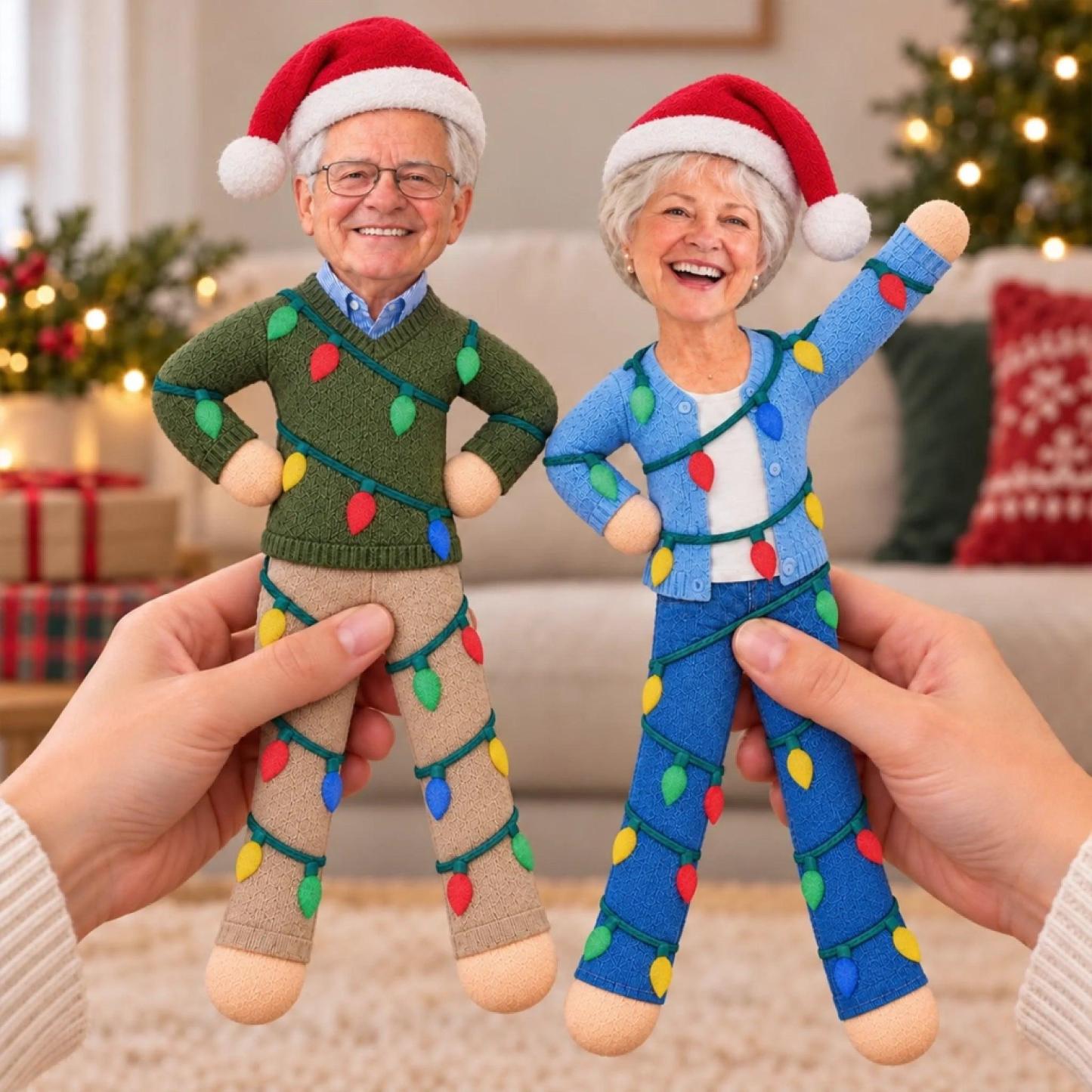 Foto Personalizada Luz De Navidad Muñeca Poseable Regalos Navideños Para Hermanas, Compañeros De Trabajo Y Familiares - Muñeca De Felpa Poseable Personalizada - santacalcetines
