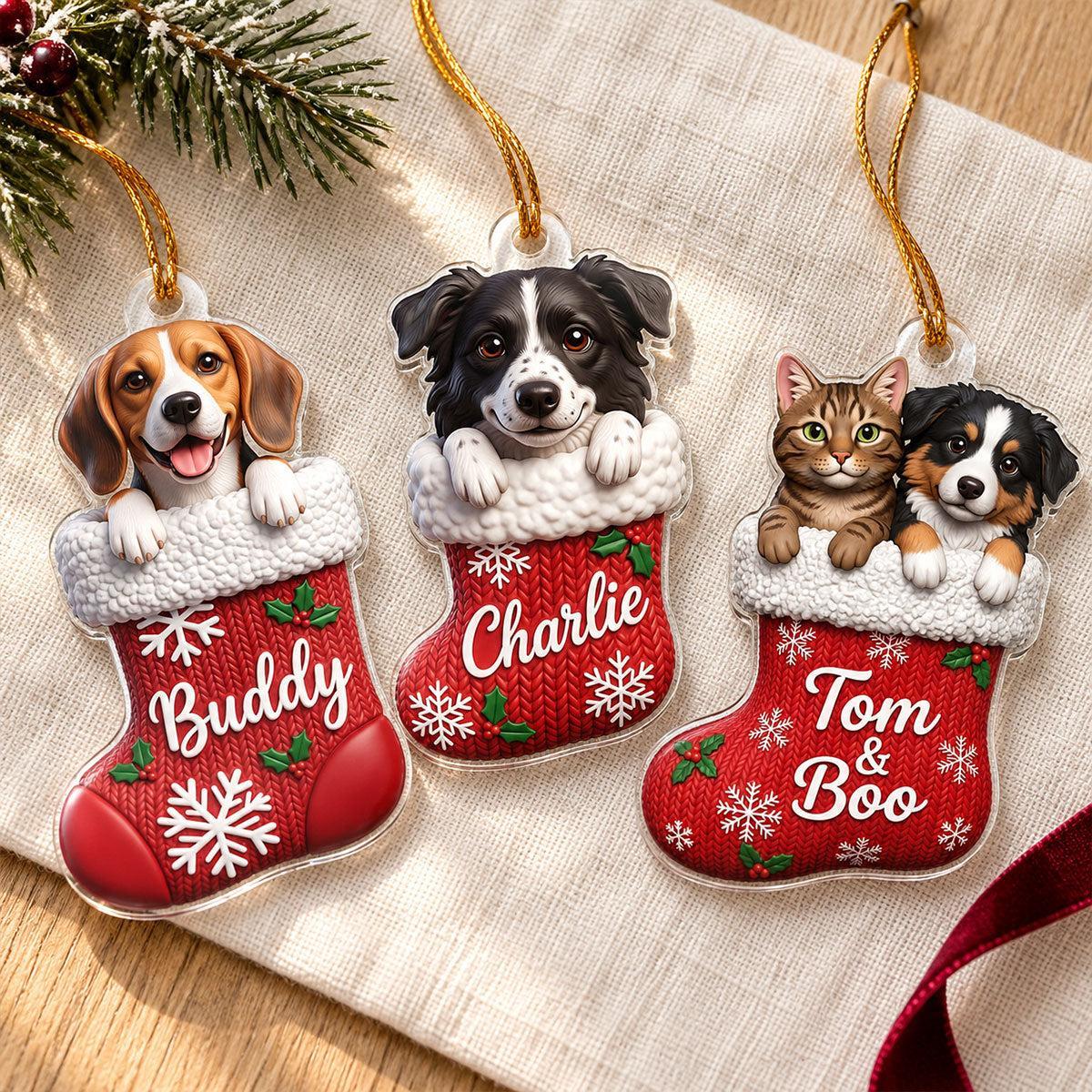 Medias Personalizadas Para Mascotas Para Perros Y Gatos - Adorno Acrílico Personalizado - Regalo De Navidad Para Mamá Gato Perro - santacalcetines