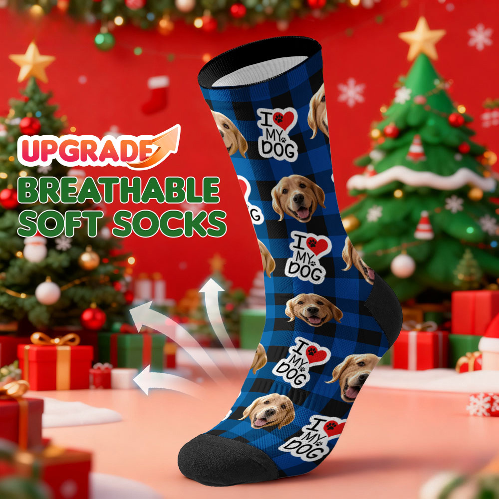 Calcetines Navideños Personalizados Con Temática De Perro. Calcetines Navideños Personalizados Con Texto 'i Woof You'. Calcetines De Papá Noel Para Amantes De Las Mascotas. Regalo. - santacalcetines