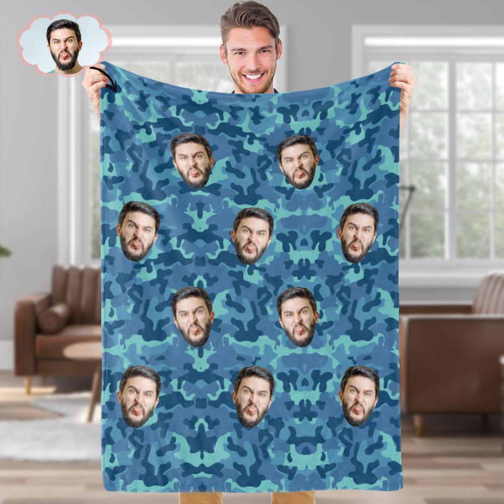 Custom Blanket Personalized Photo Camouflage Blanket For Lover - Steel Blue