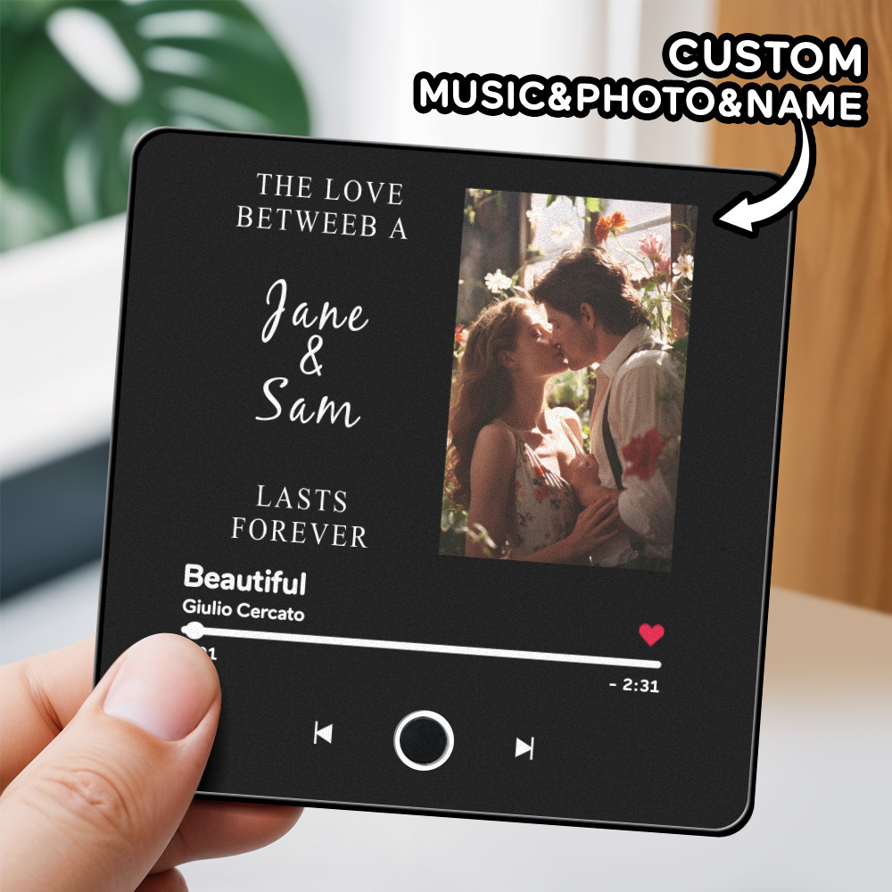 Engraving Text Music Fridge Magnet Personalized Photo Fridge Magnet Can Play Songs Gifts for Her 3.0 Version with Frame