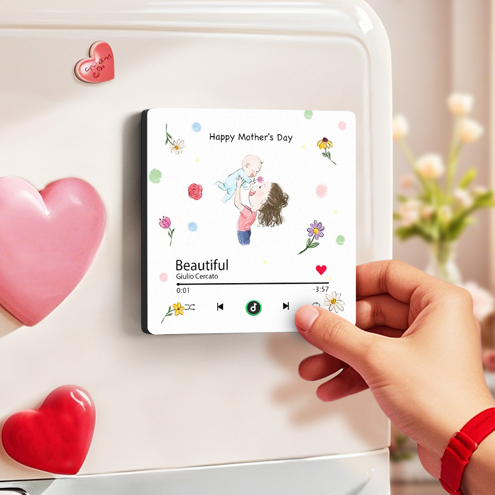 Imán Personalizado Para Nevera Con Música Del Día De La Madre, Marco Personalizado, Regalo Para Mamá - santacalcetines