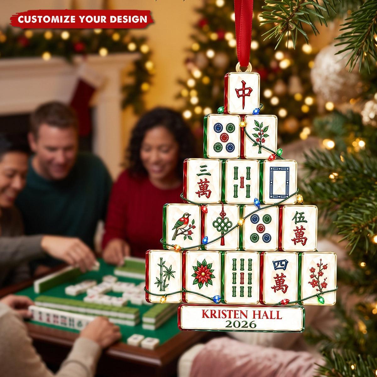 Adorno Navideño Personalizado De Mahjong - Regalo De Jugador De Mahjong - santacalcetines